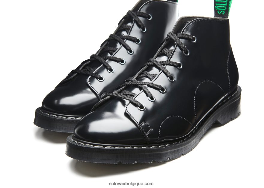 Hommes Solovair Botte De Singe Vegan Noire Brillante 48f40r158