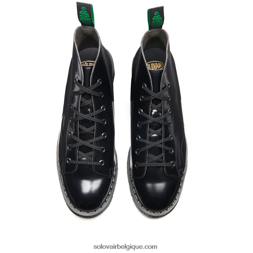 Hommes Solovair Botte De Singe Vegan Noire Brillante 48f40r158