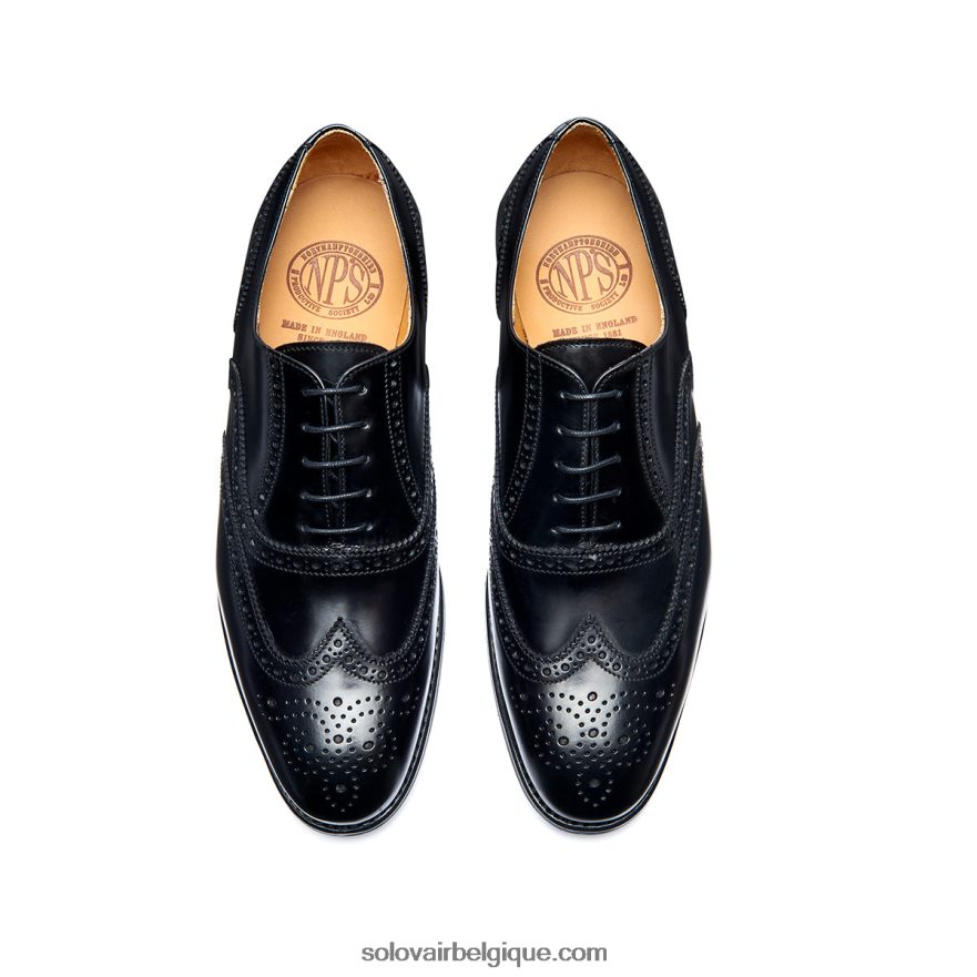 Hommes Solovair Richelieu Noir Brillant à 5 œillets 48f40r174