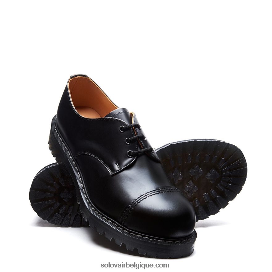 Hommes Solovair Chaussure Gibson Noire à Bout En Acier Brillant 48f40r224