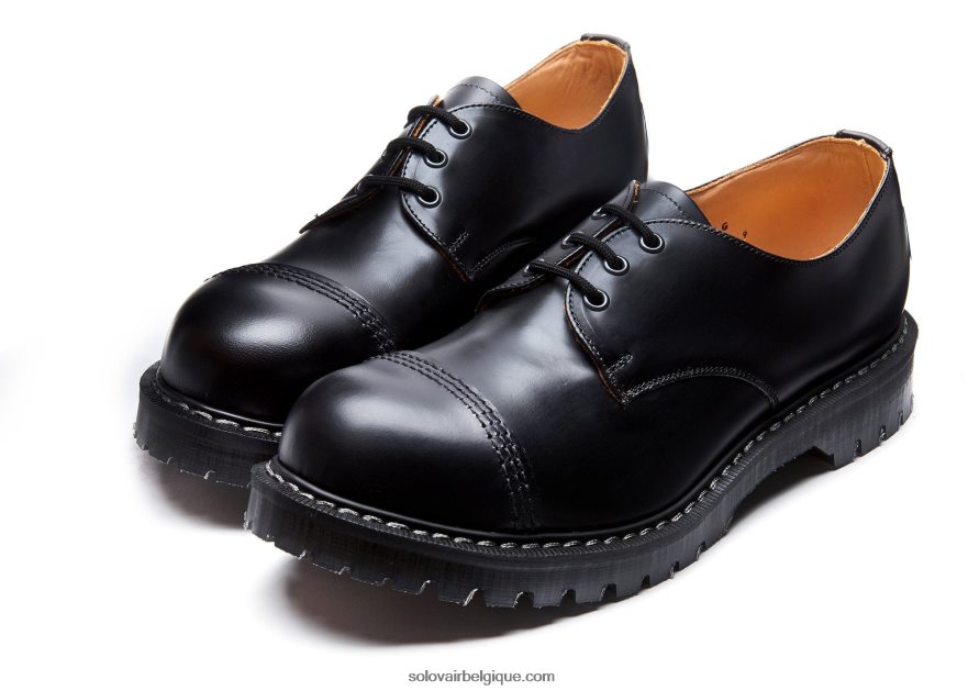 Hommes Solovair Chaussure Gibson Noire à Bout En Acier Brillant 48f40r224