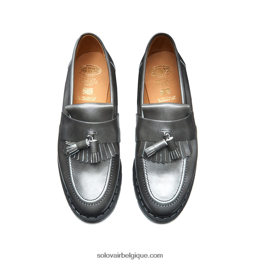 Hommes Solovair Mocassins à Glands Brillants Gris Lunaire 48f40r211