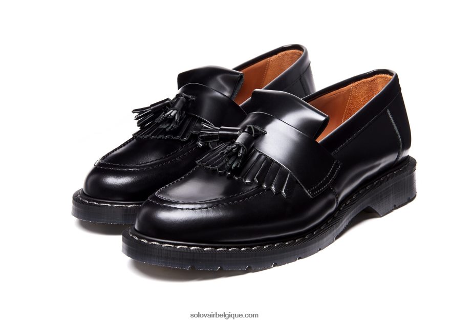Hommes Solovair Mocassins à Glands Ultra Brillants Noirs 48f40r202