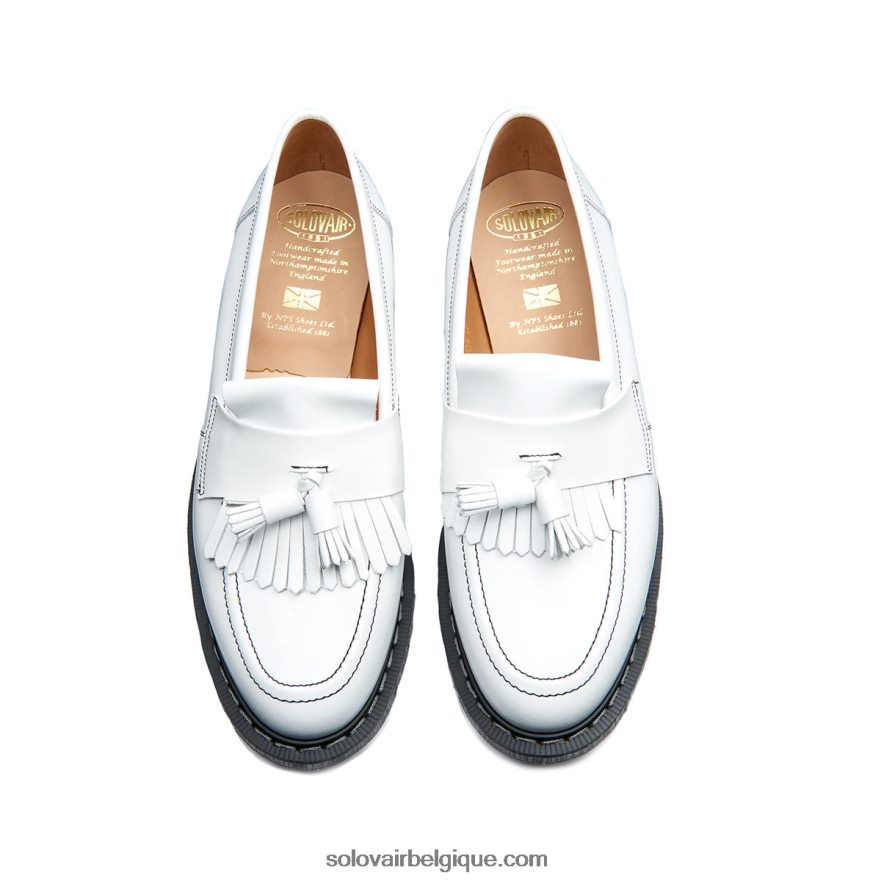 Hommes Solovair Mocassins à Pampilles Ultra-brillants Blancs 48f40r209