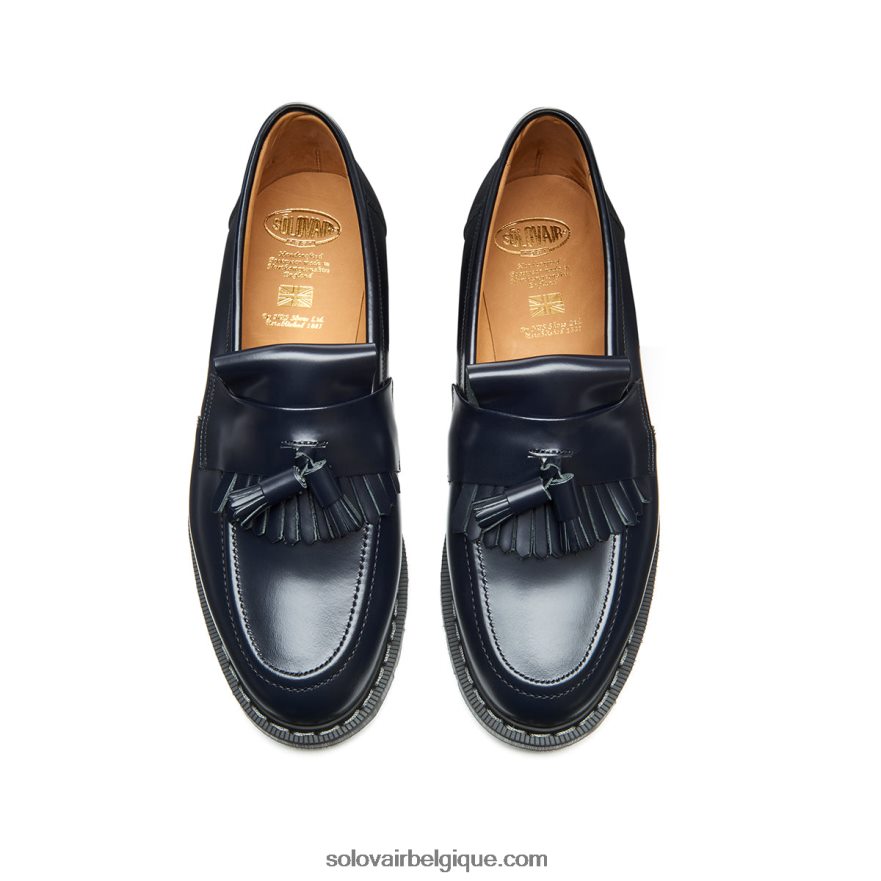 Hommes Solovair Mocassins à Pampilles Ultra-brillants Bleu Marine 48f40r207