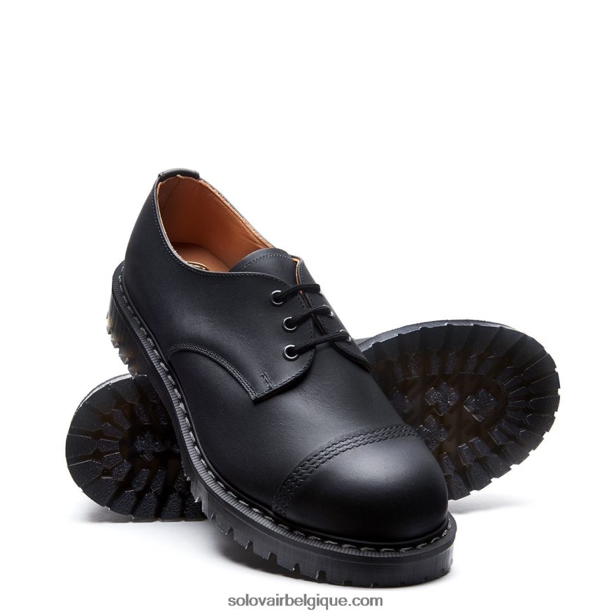 Hommes Solovair Chaussure Gibson Noire à Bout En Acier Gras 48f40r185