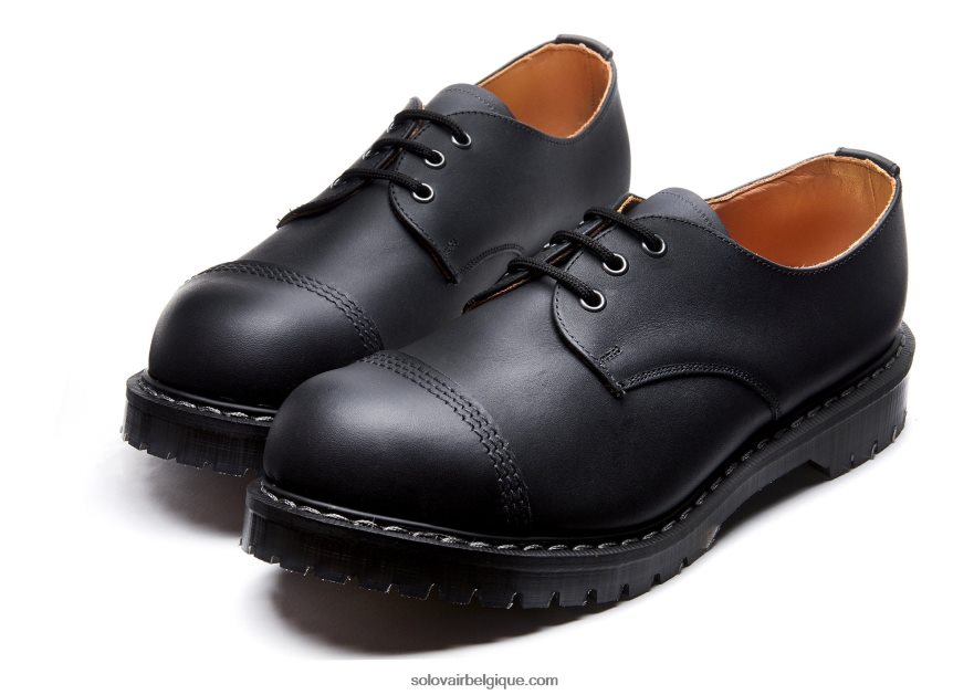 Hommes Solovair Chaussure Gibson Noire à Bout En Acier Gras 48f40r185