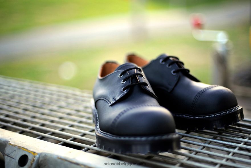 Hommes Solovair Chaussure Gibson Noire à Bout En Acier Gras 48f40r185