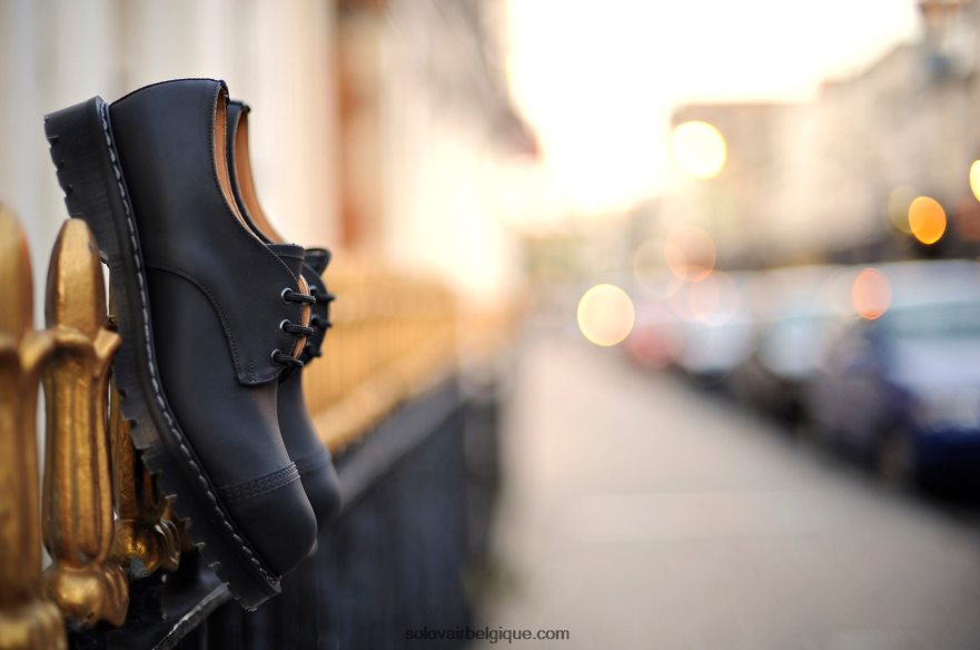 Hommes Solovair Chaussure Gibson Noire à Bout En Acier Gras 48f40r185