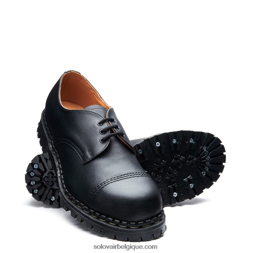 Hommes Solovair Chaussure Gibson Noire à Bout En Acier Gras 48f40r193