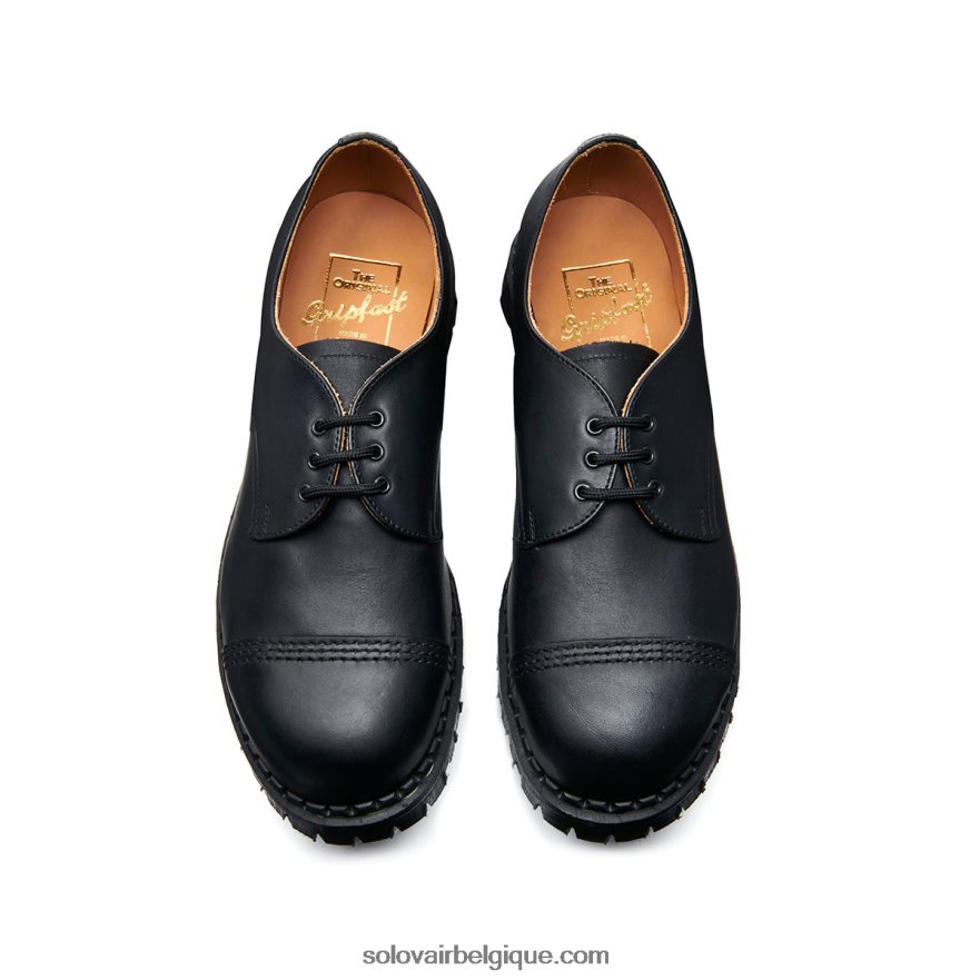 Hommes Solovair Chaussure Gibson Noire à Bout En Acier Gras 48f40r193