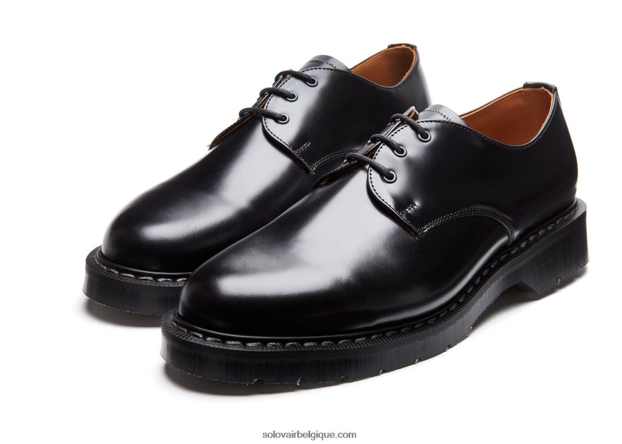 Hommes Solovair Chaussure Gibson Noire Brillante 48f40r175