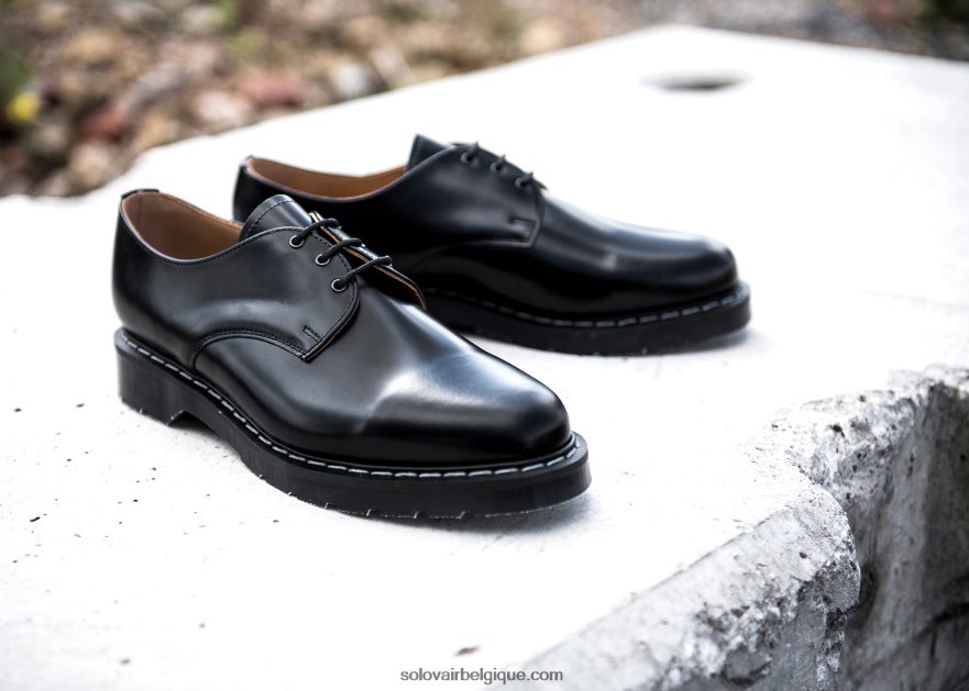 Hommes Solovair Chaussure Gibson Noire Brillante 48f40r175