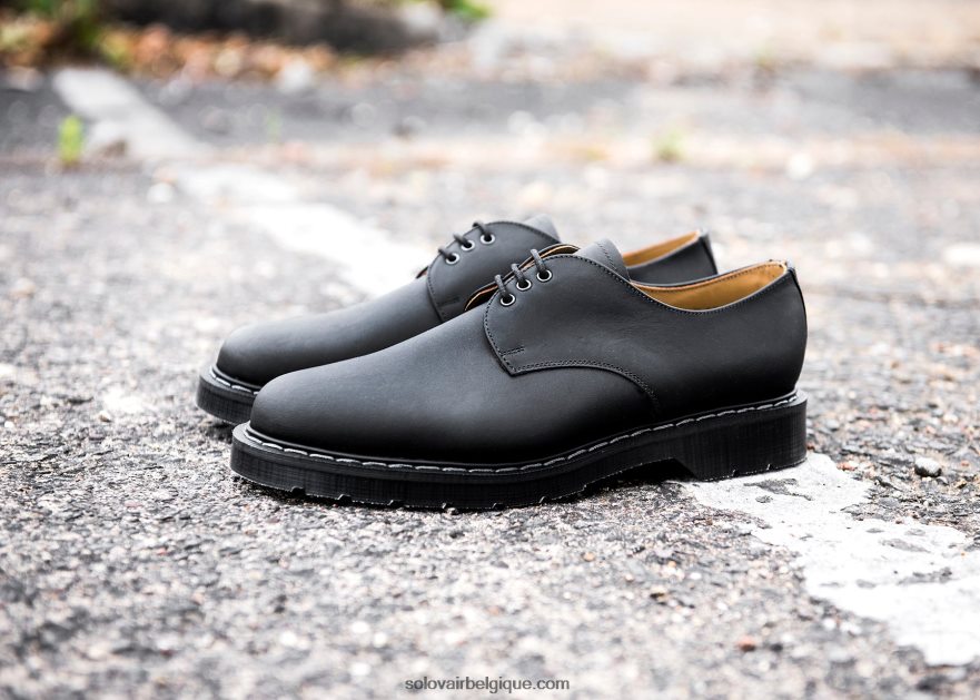 Hommes Solovair Chaussure Gibson Noire Grasse 48f40r176