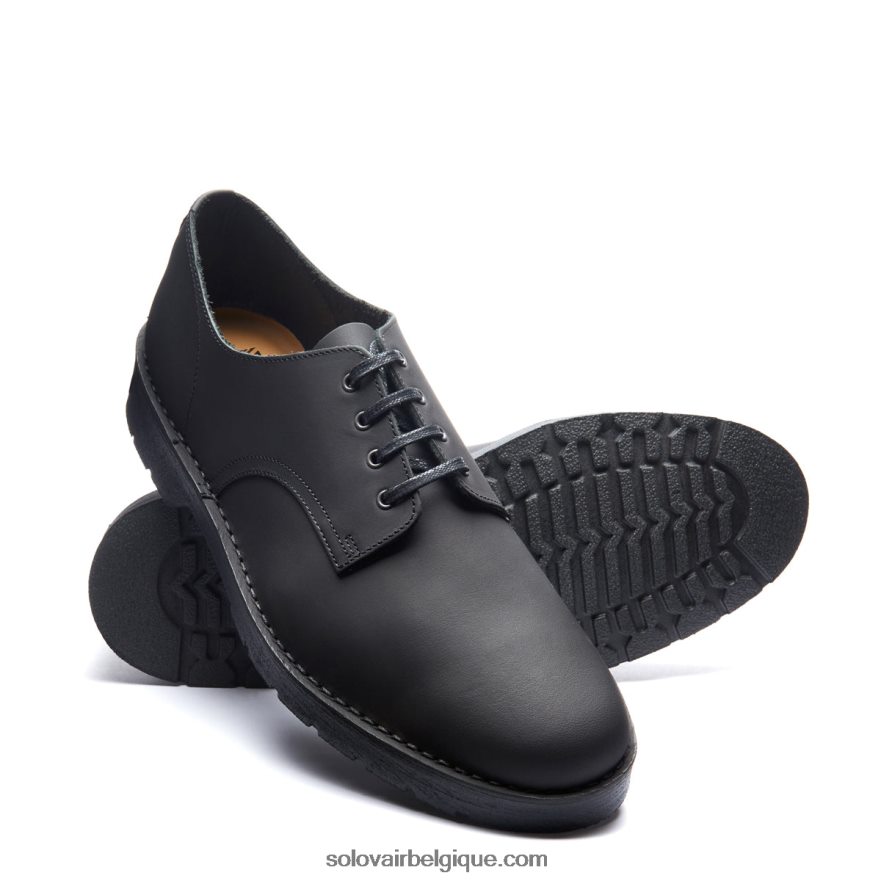 Hommes Solovair Chaussure Gibson Noire Waxy à 4 Oeillets 48f40r186