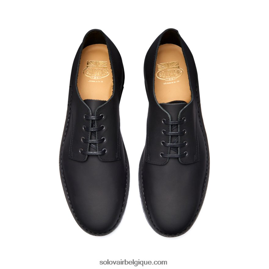 Hommes Solovair Chaussure Gibson Noire Waxy à 4 Oeillets 48f40r186