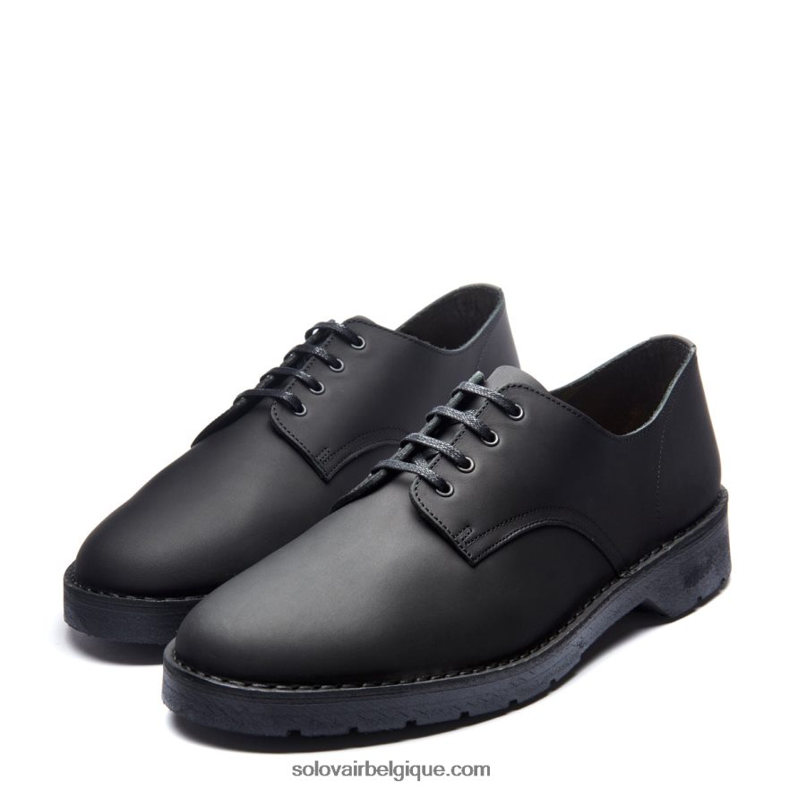 Hommes Solovair Chaussure Gibson Noire Waxy à 4 Oeillets 48f40r186