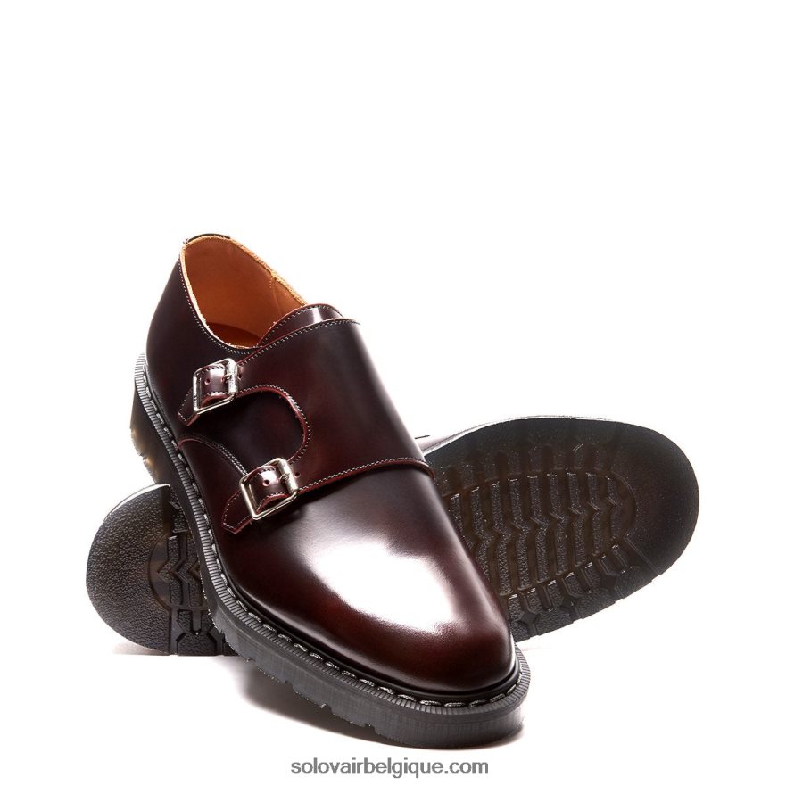 Hommes Solovair Mocassin Double Boucle Bordeaux Rub-off 48f40r216