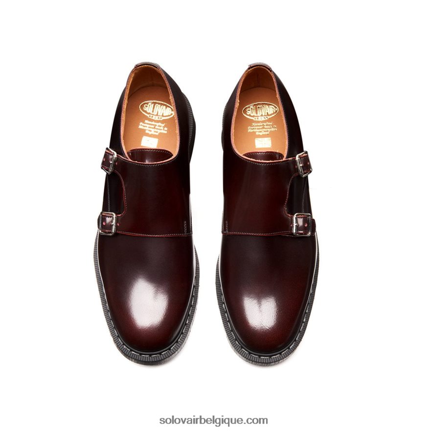 Hommes Solovair Mocassin Double Boucle Bordeaux Rub-off 48f40r216