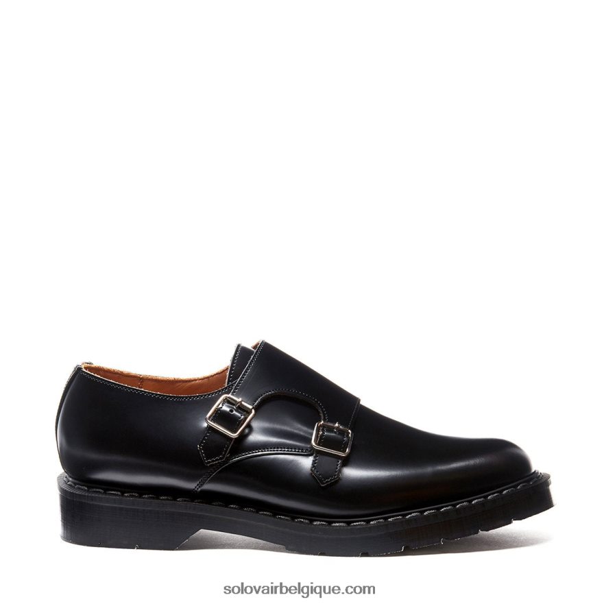 Hommes Solovair Mocassin Noir Brillant à Double Boucle 48f40r215