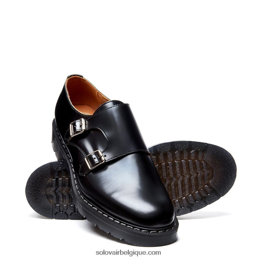 Hommes Solovair Mocassin Noir Brillant à Double Boucle 48f40r215