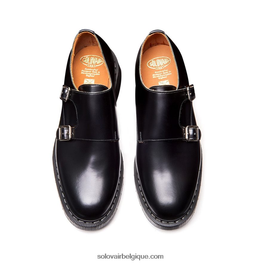 Hommes Solovair Mocassin Noir Brillant à Double Boucle 48f40r215