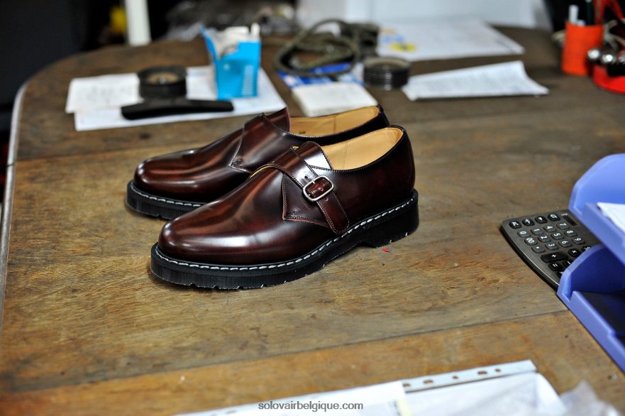 Hommes Solovair Chaussure à Boucle Simple Boucle Bordeaux 48f40r217