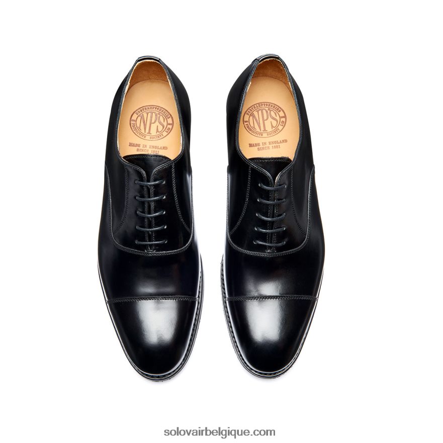 Hommes Solovair Richelieu Noir Brillant à 5 œillets 48f40r223