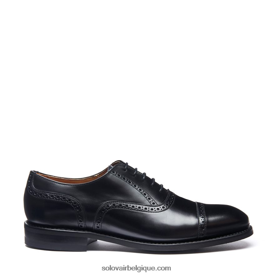 Homme Solovair Chaussure Semi-brogue Oxford à 5 œillets Noire Ultra-brillante 48f40r222