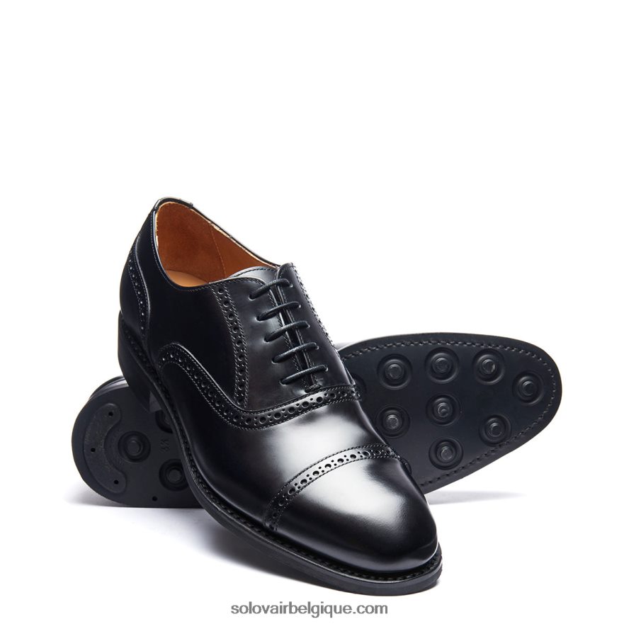 Homme Solovair Chaussure Semi-brogue Oxford à 5 œillets Noire Ultra-brillante 48f40r222