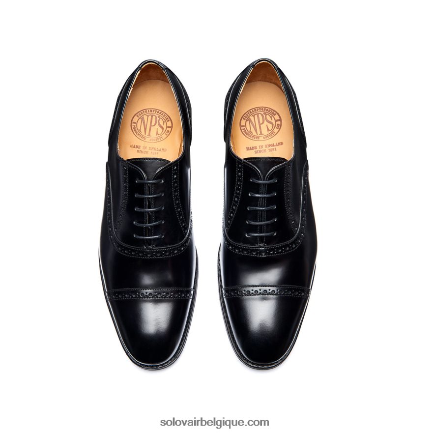 Homme Solovair Chaussure Semi-brogue Oxford à 5 œillets Noire Ultra-brillante 48f40r222