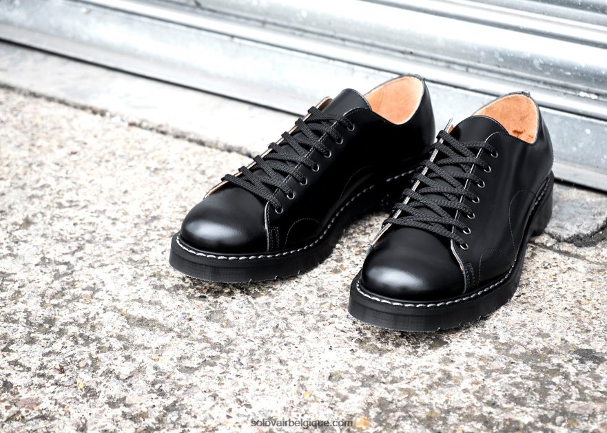 Hommes Solovair Chaussure De Singe Noire Brillante 48f40r220